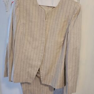 Ellen Tracy tan pinstripe suit